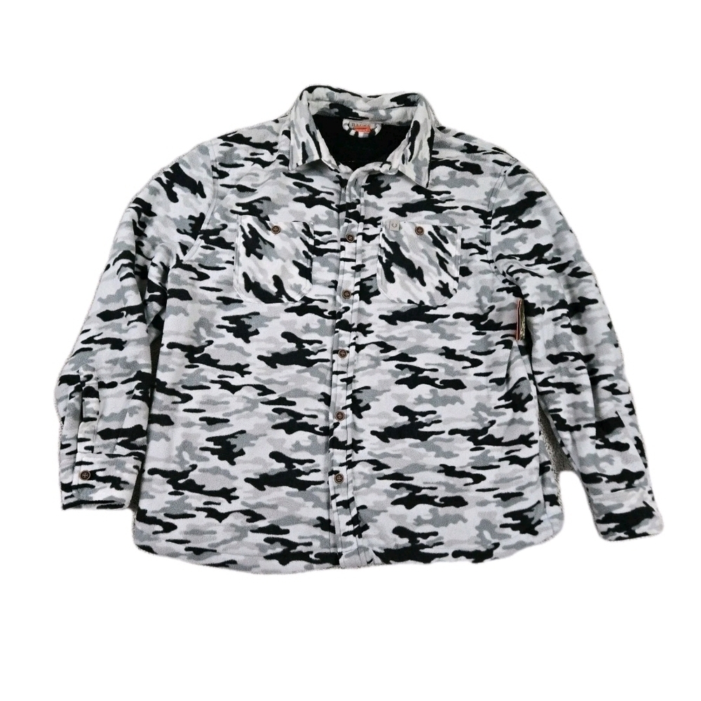 NEW Black White Camo Fleece Jacket Sherpa Lined Shirt Shacket Americana